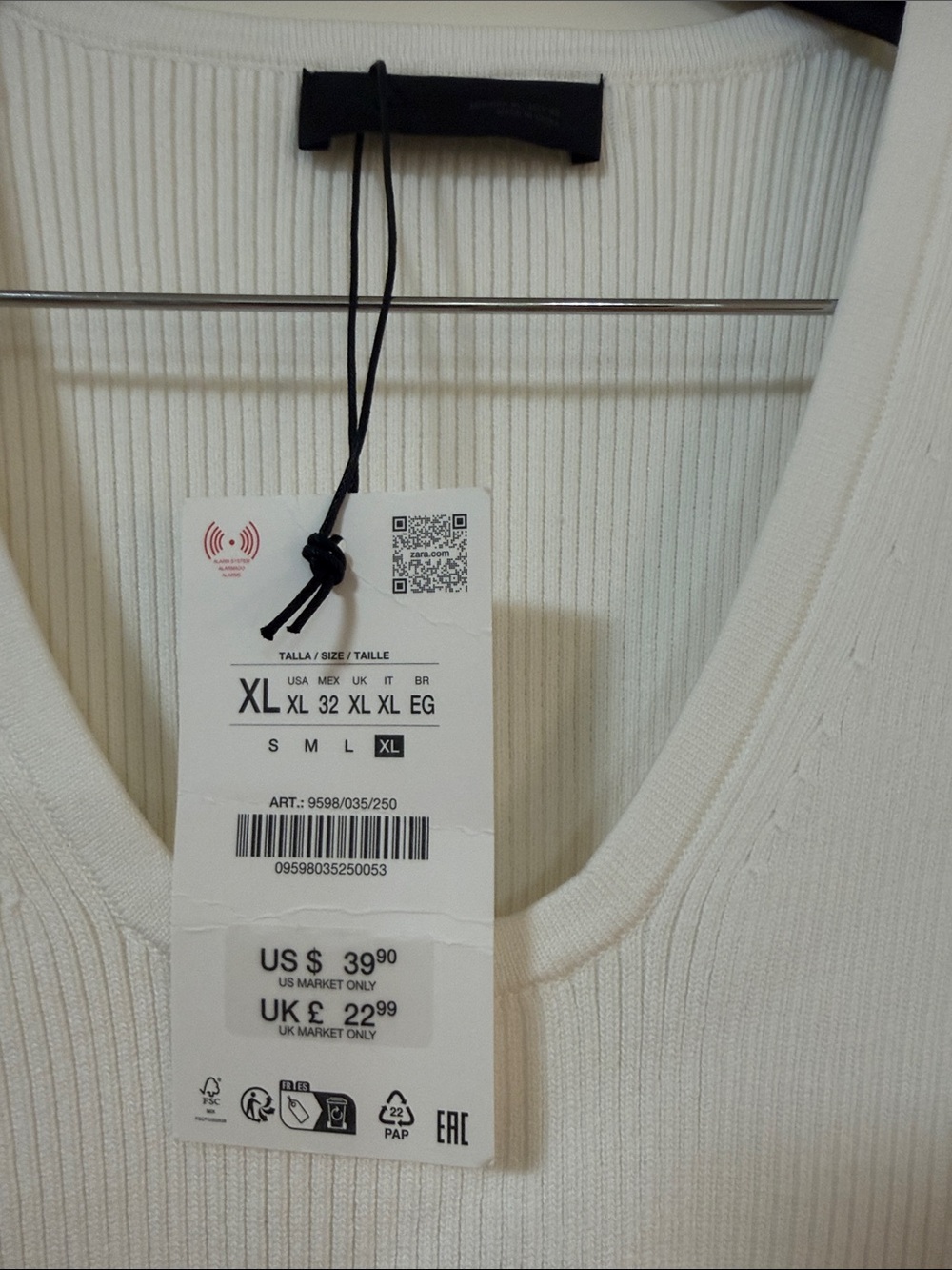 Zara Women’s White Knit Scoop Neck Short Sleeve Top - Picture 9 of 12